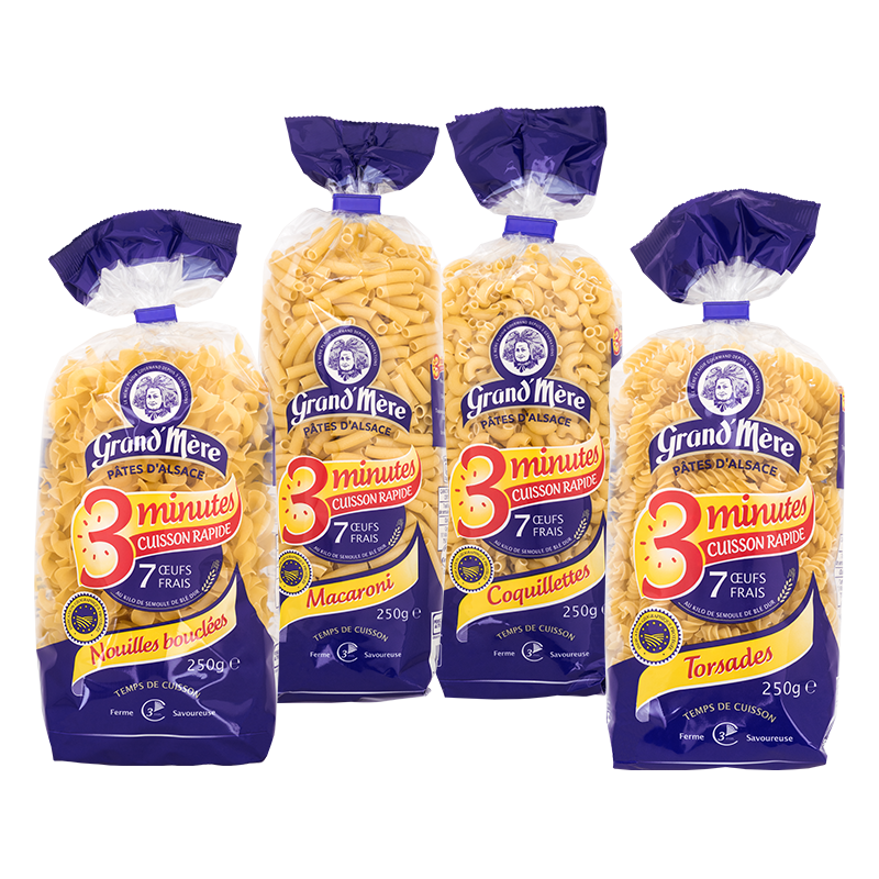 Gamme de pâtes cuisson en 3 minutes